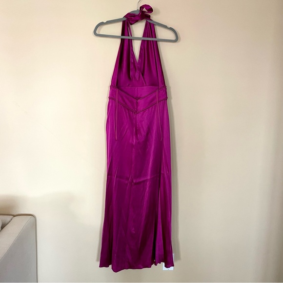Maje Halter Fushia Rivoine Satin Dress - Picture 5 of 8